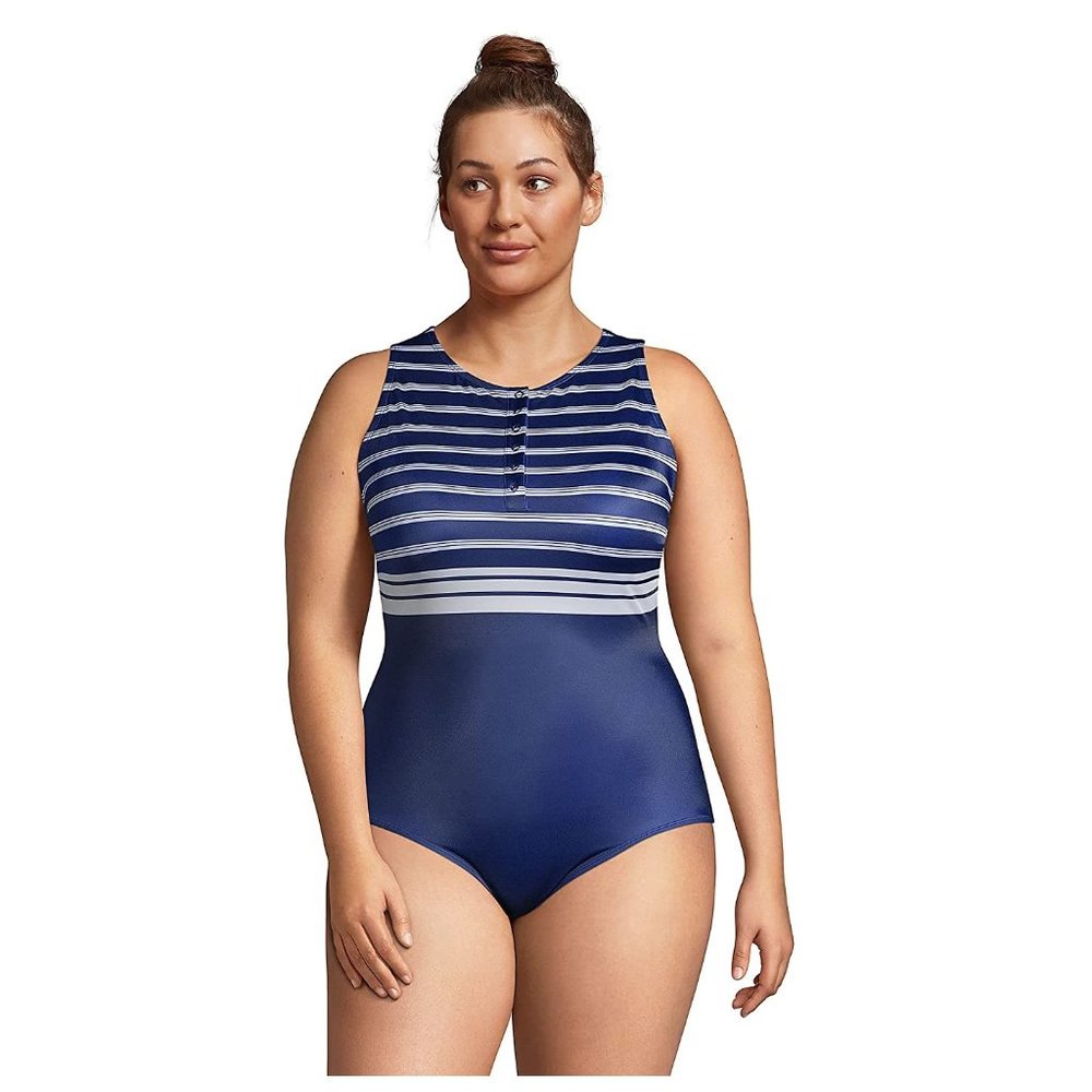 NWT Lands' End Women's High Neck Snap One Piece Swimsuit Size 4 $140 Z756